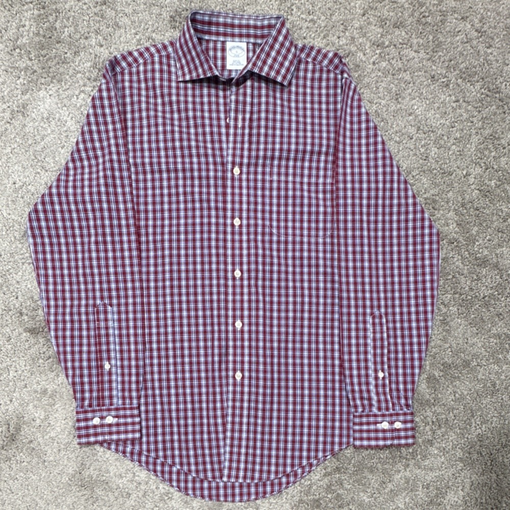 Brooks Brothers 346 Mens S Plaid Cotton Slim Fit Non-Iron Button Up Shirt